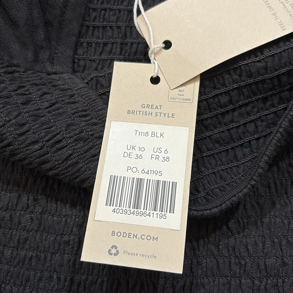 NWT Boden Squareneck Smocked Puff Sleeve Crop Top Black sz 6 - Picture 9 of 11